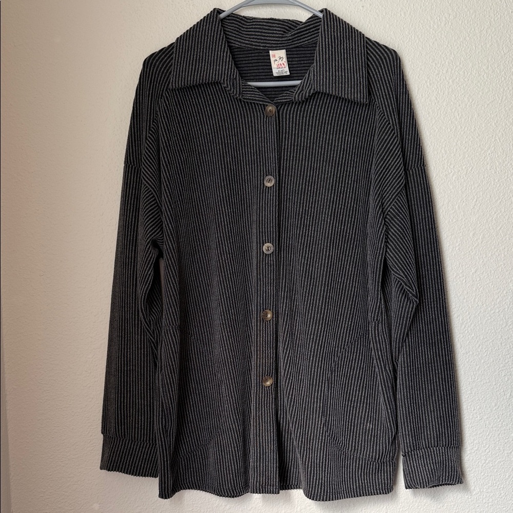 7th Ray Dark Gray Shacket Button Down